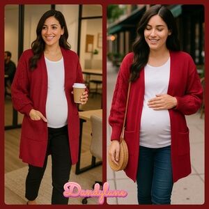 Beautiful Red Maternity Long Cardigan Size Large